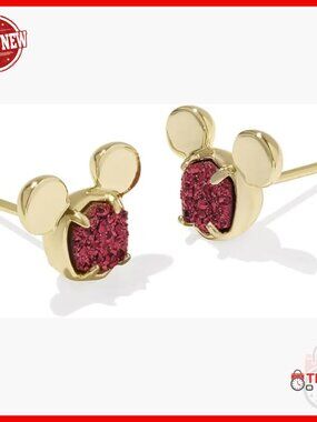 Gold Mickey Mouse Stud Earrings, Brass Metal, Push Back Closure